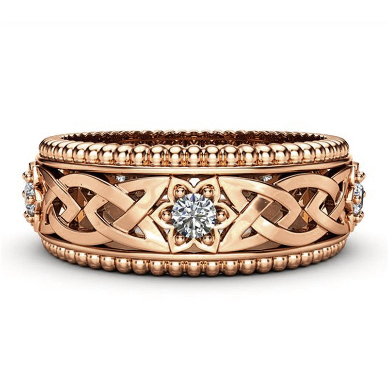 14k Plated White Diamond Ring Hollow Pattern Wedding Ring